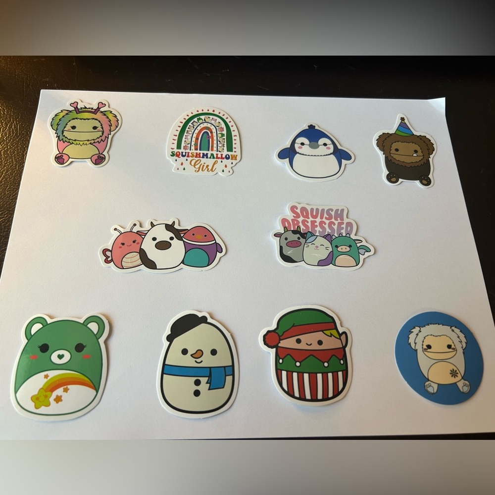 Cute Squishmallow Sticker for Laptops or Water Bottles (Waterproof) - Set of 10